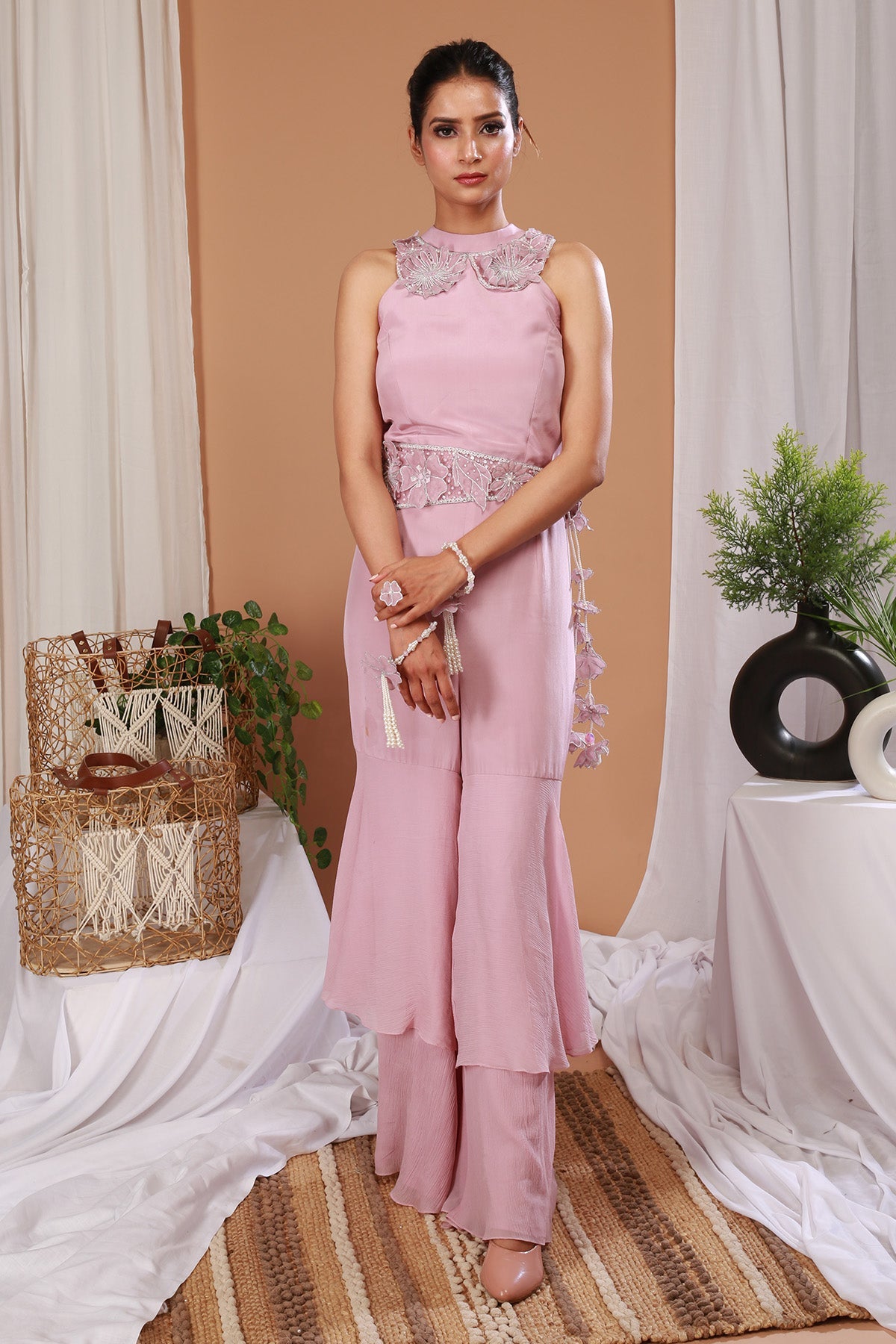 Buy Pink Chiffon Backless Jumpsuit by Payal Dawar for women online at ScrollnShops